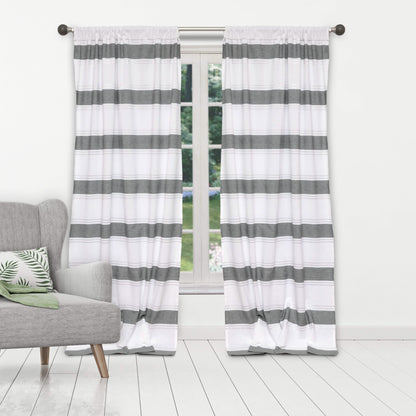 2-Piece Set: 100% Cotton Striped Pole Top Window Curtain Panel Pair DailySale