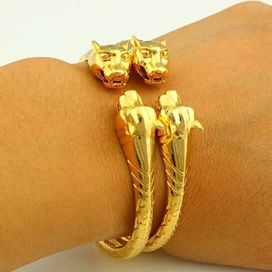 2-Piece Set: 18k Yellow Gold Filled High Polish Finish Lion Adjustable Bangle DailySale