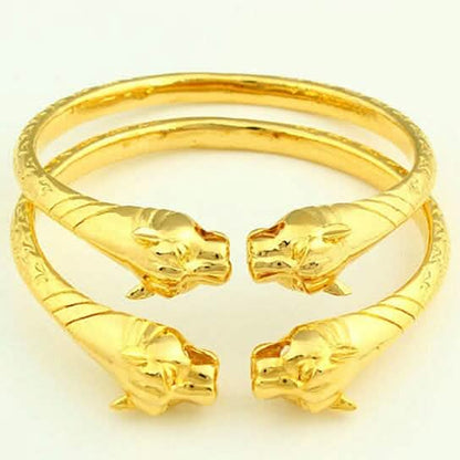 2-Piece Set: 18k Yellow Gold Filled High Polish Finish Lion Adjustable Bangle DailySale