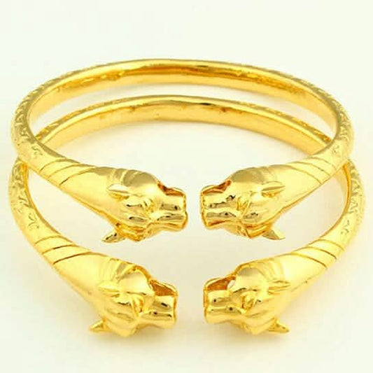 2-Piece Set: 18k Yellow Gold Filled High Polish Finish Lion Adjustable Bangle DailySale