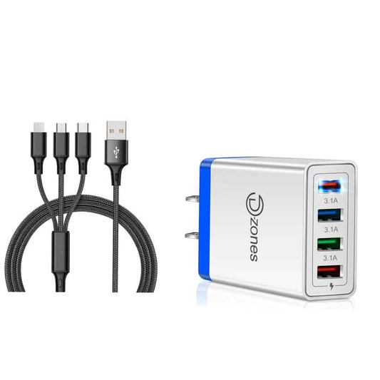 2-Piece Set: 4-Port High Speed Wall Charger + 3-in-1 Cable Combo DailySale