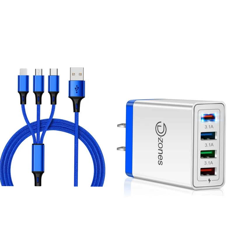 2-Piece Set: 4-Port High Speed Wall Charger + 3-in-1 Cable Combo DailySale