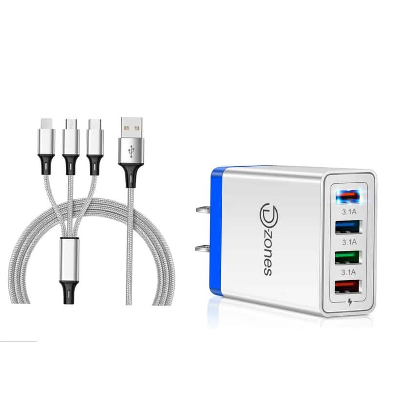 2-Piece Set: 4-Port High Speed Wall Charger + 3-in-1 Cable Combo DailySale