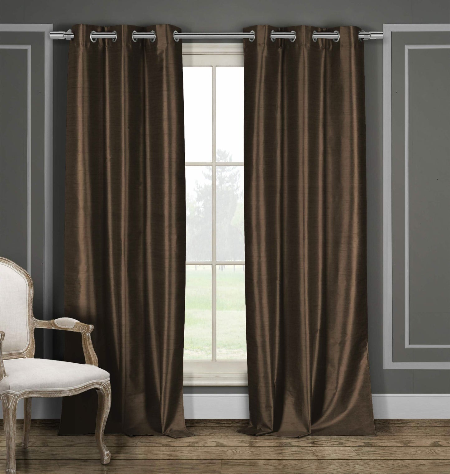 2-Piece Set: Blackout Faux Silk Foamback Room Darkening Grommet  Window Curtains Pair Panel DailySale