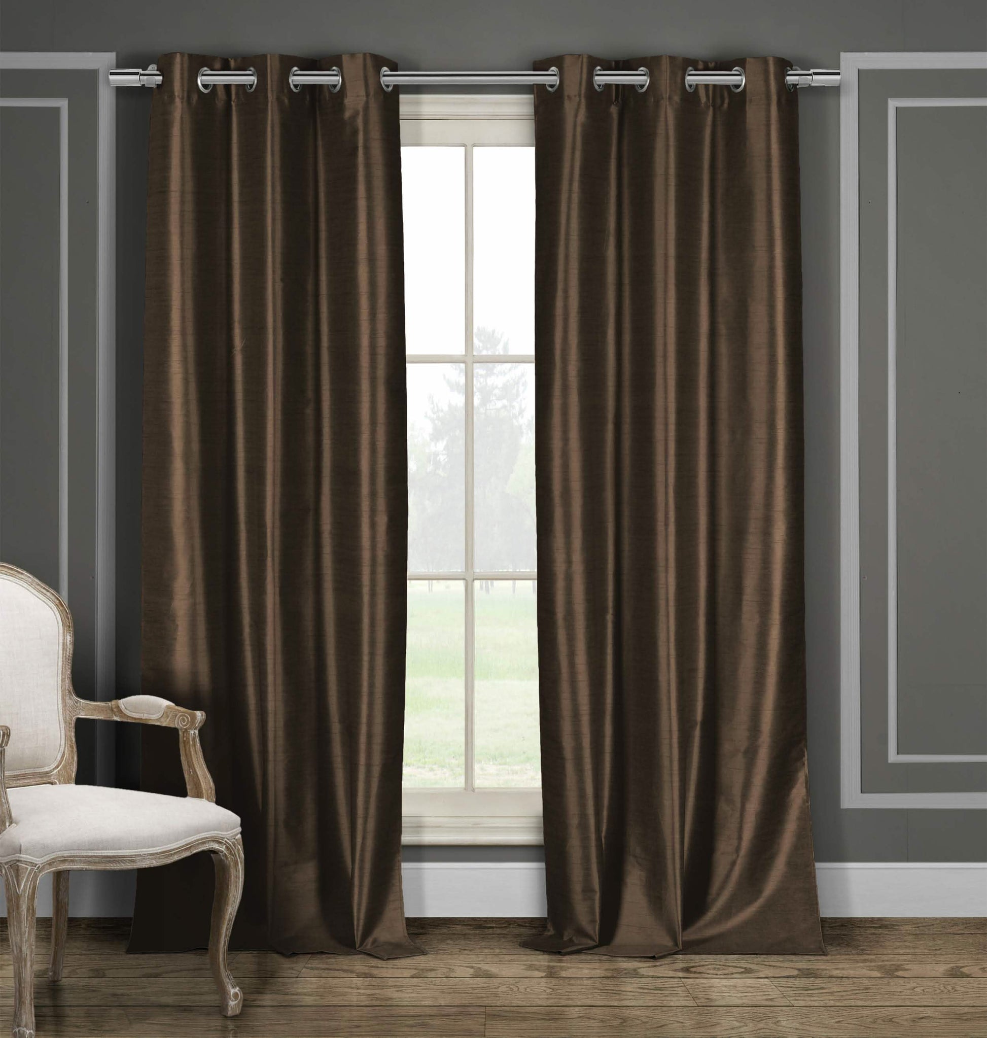 2-Piece Set: Blackout Faux Silk Foamback Room Darkening Grommet  Window Curtains Pair Panel DailySale