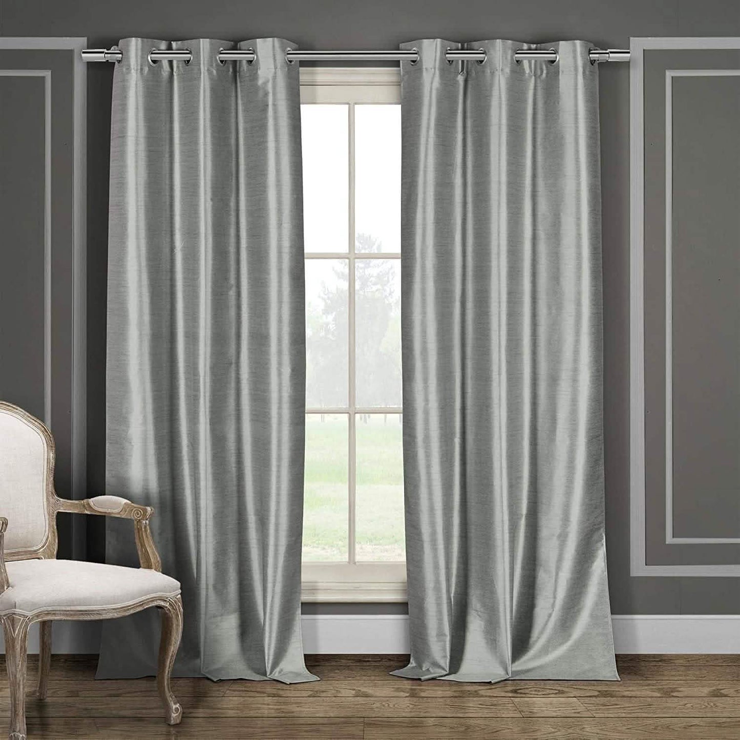 2-Piece Set: Blackout Faux Silk Foamback Room Darkening Grommet  Window Curtains Pair Panel DailySale