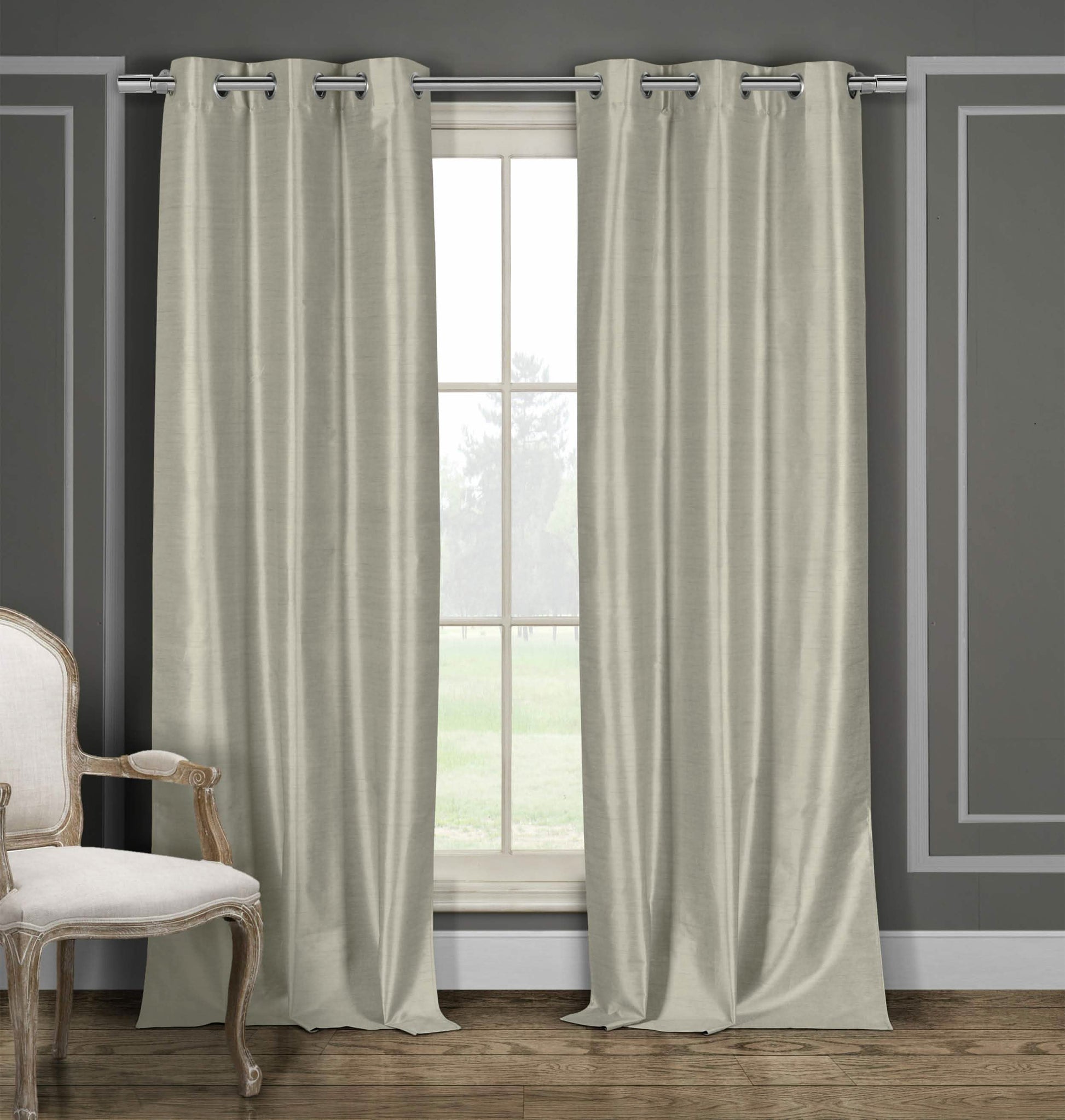 2-Piece Set: Blackout Faux Silk Foamback Room Darkening Grommet  Window Curtains Pair Panel DailySale
