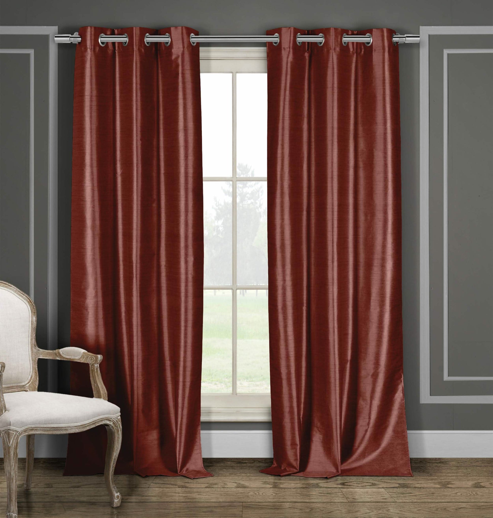 2-Piece Set: Blackout Faux Silk Foamback Room Darkening Grommet  Window Curtains Pair Panel DailySale