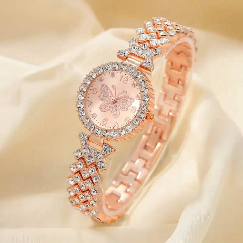 2-Piece Set: Butterfly Quartz Stainless Steel Band Wrist Watch and Bracelet DailySale