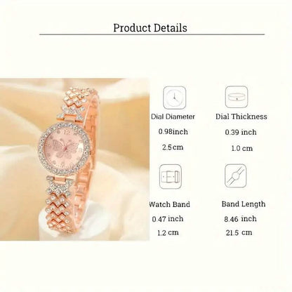 2-Piece Set: Butterfly Quartz Stainless Steel Band Wrist Watch and Bracelet DailySale