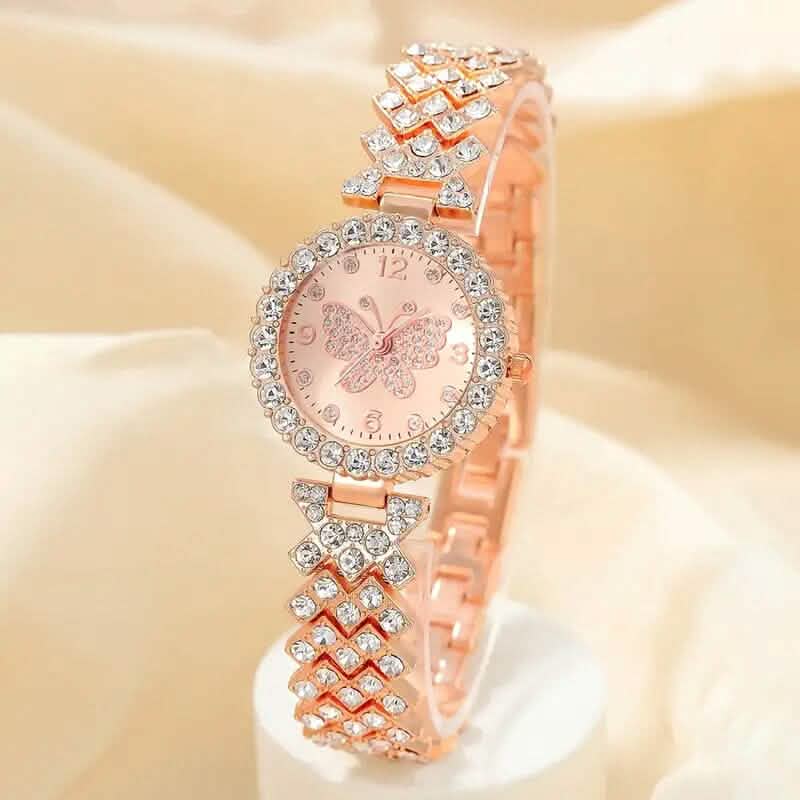 2-Piece Set: Butterfly Quartz Stainless Steel Band Wrist Watch and Bracelet DailySale