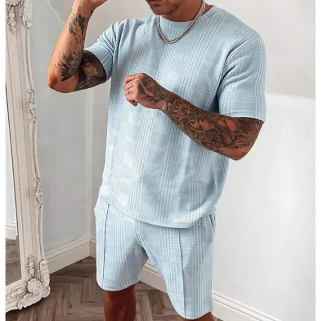 2-Piece Set: Crew Neck Striped Athleisure Short Sleeve DailySale