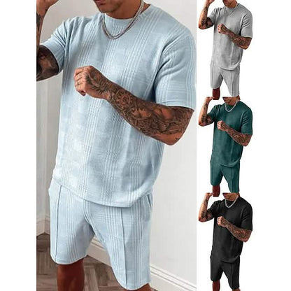 2-Piece Set: Crew Neck Striped Athleisure Short Sleeve DailySale