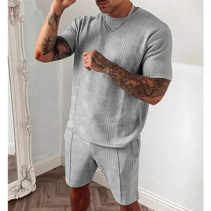 2-Piece Set: Crew Neck Striped Athleisure Short Sleeve DailySale
