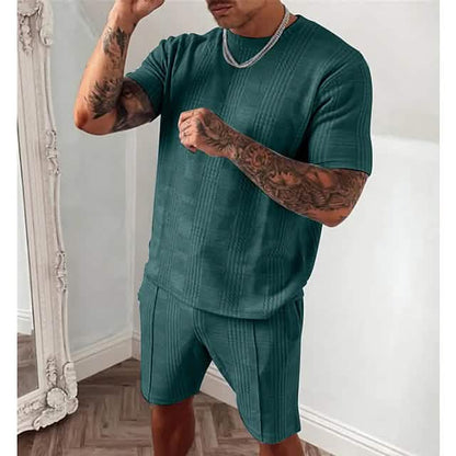 2-Piece Set: Crew Neck Striped Athleisure Short Sleeve DailySale