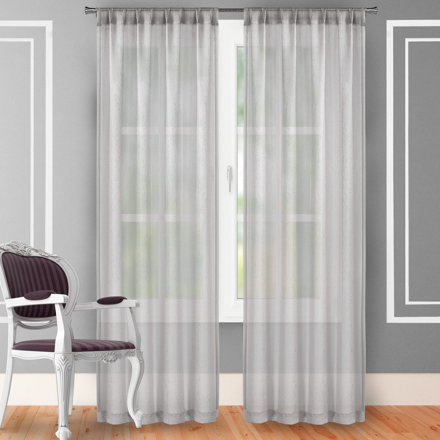 2-Piece Set: Crushed Semi-Sheer Fire Retardant Window Curtain DailySale