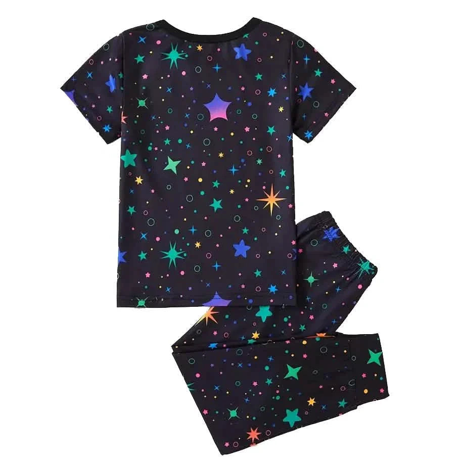 2-Piece Set: Cute Starry Unicorn Pattern Short Sleeve Top + Jogger Pants Co-ords Set DailySale