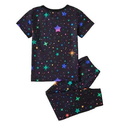 2-Piece Set: Cute Starry Unicorn Pattern Short Sleeve Top + Jogger Pants Co-ords Set DailySale