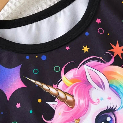 2-Piece Set: Cute Starry Unicorn Pattern Short Sleeve Top + Jogger Pants Co-ords Set DailySale