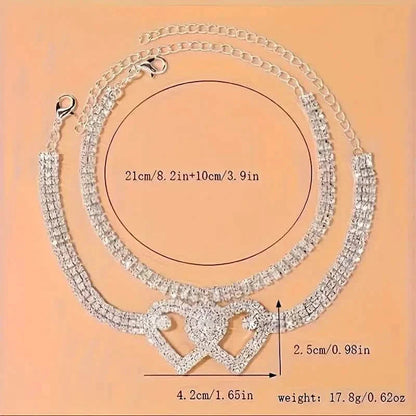 Double Love Heart Rhinestone Chain Anklet Set DailySale