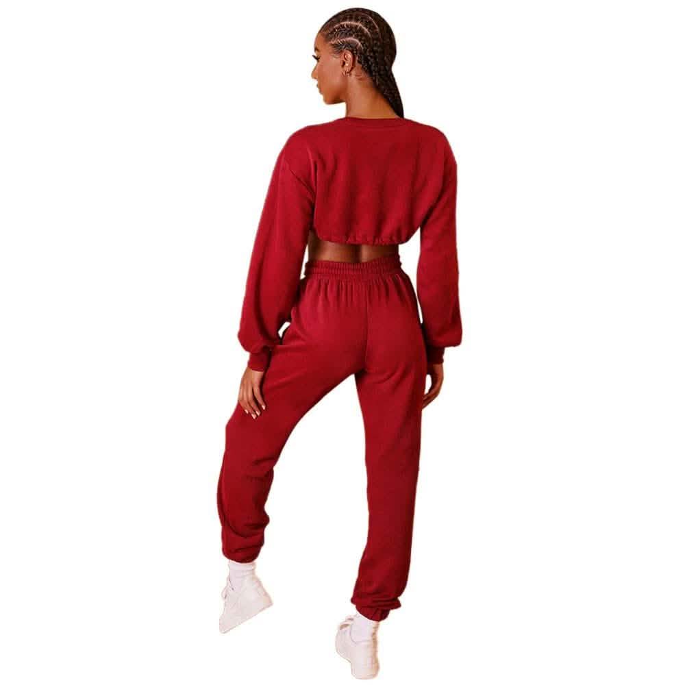 2-Piece Set: Drawstring Short Top Hooded Tops Sweatshirt Pants Set DailySale