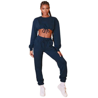 2-Piece Set: Drawstring Short Top Hooded Tops Sweatshirt Pants Set DailySale