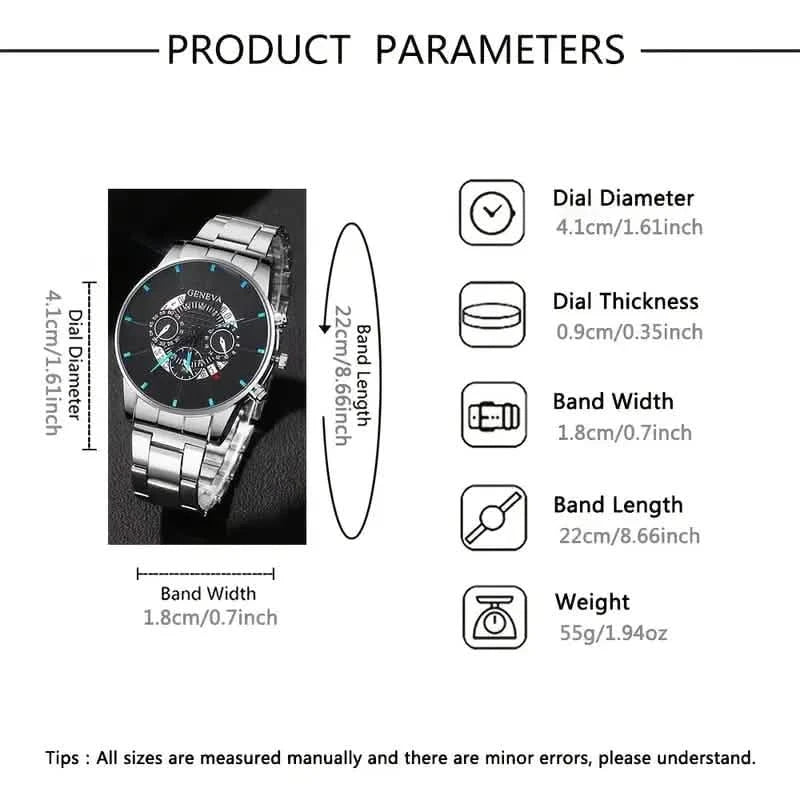 2-Piece Set: Exquisite Men's Quartz Timepieces And Fashionable Stainless Steel Watch Chains DailySale