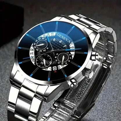 2-Piece Set: Exquisite Men's Quartz Timepieces And Fashionable Stainless Steel Watch Chains DailySale