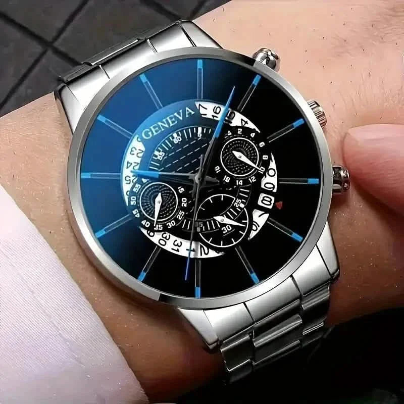 2-Piece Set: Exquisite Men's Quartz Timepieces And Fashionable Stainless Steel Watch Chains DailySale