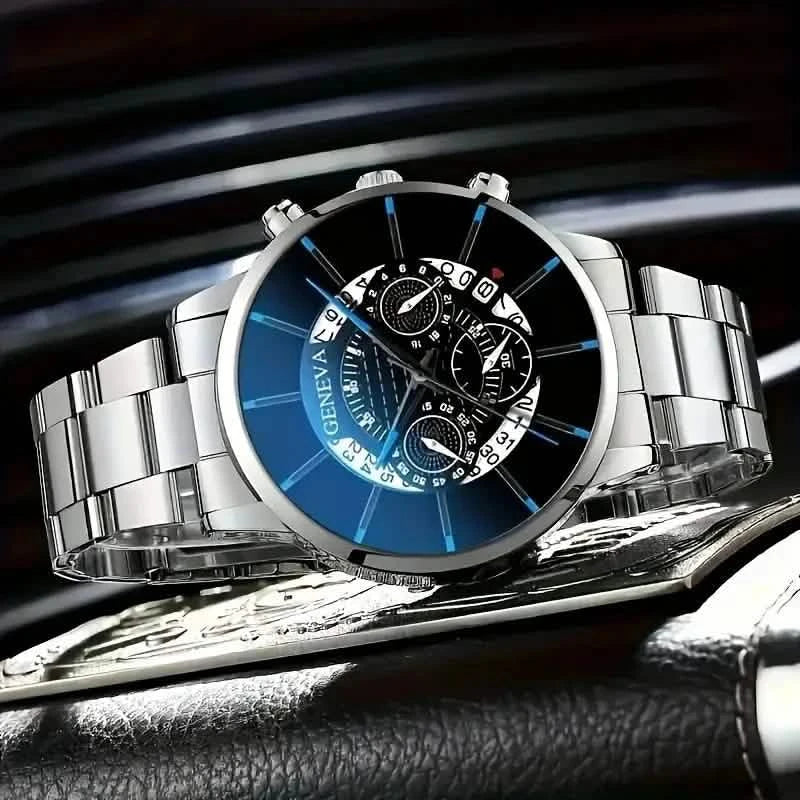 2-Piece Set: Exquisite Men's Quartz Timepieces And Fashionable Stainless Steel Watch Chains DailySale