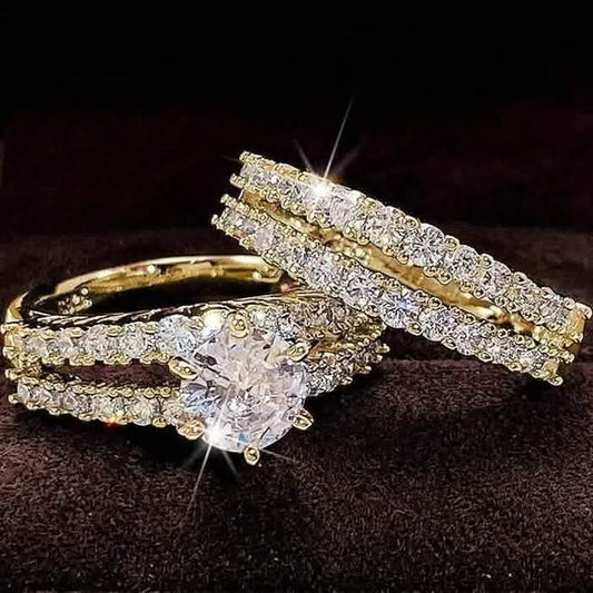 2-Piece Set: Gold Inlays with Zirconia Rings DailySale