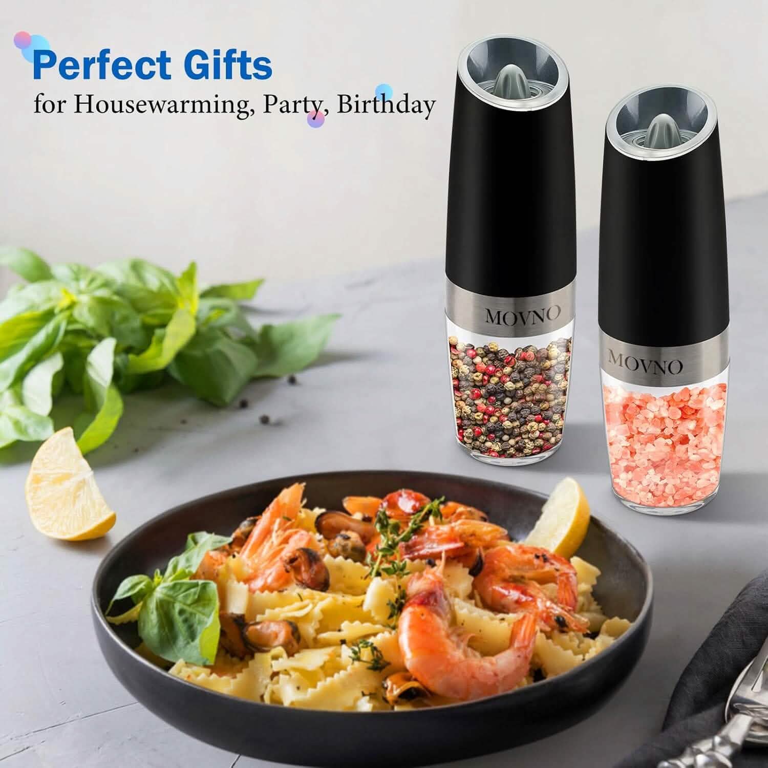 2-Piece Set: Gravity Electric Salt and Pepper Grinder Set, Battery Powered LED Light One Hand Automatic Operation DailySale