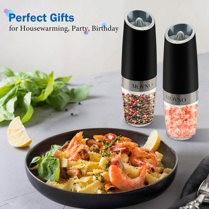 2-Piece Set: Gravity Electric Salt and Pepper Grinder Set, Battery Powered LED Light One Hand Automatic Operation DailySale