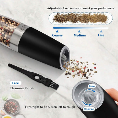 2-Piece Set: Gravity Electric Salt and Pepper Grinder Set, Battery Powered LED Light One Hand Automatic Operation DailySale