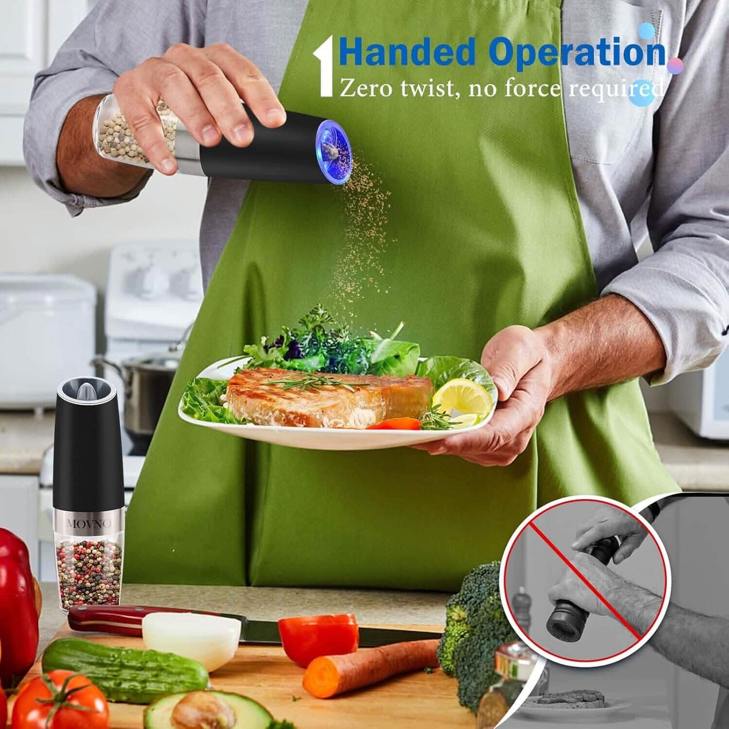 2-Piece Set: Gravity Electric Salt and Pepper Grinder Set, Battery Powered LED Light One Hand Automatic Operation DailySale