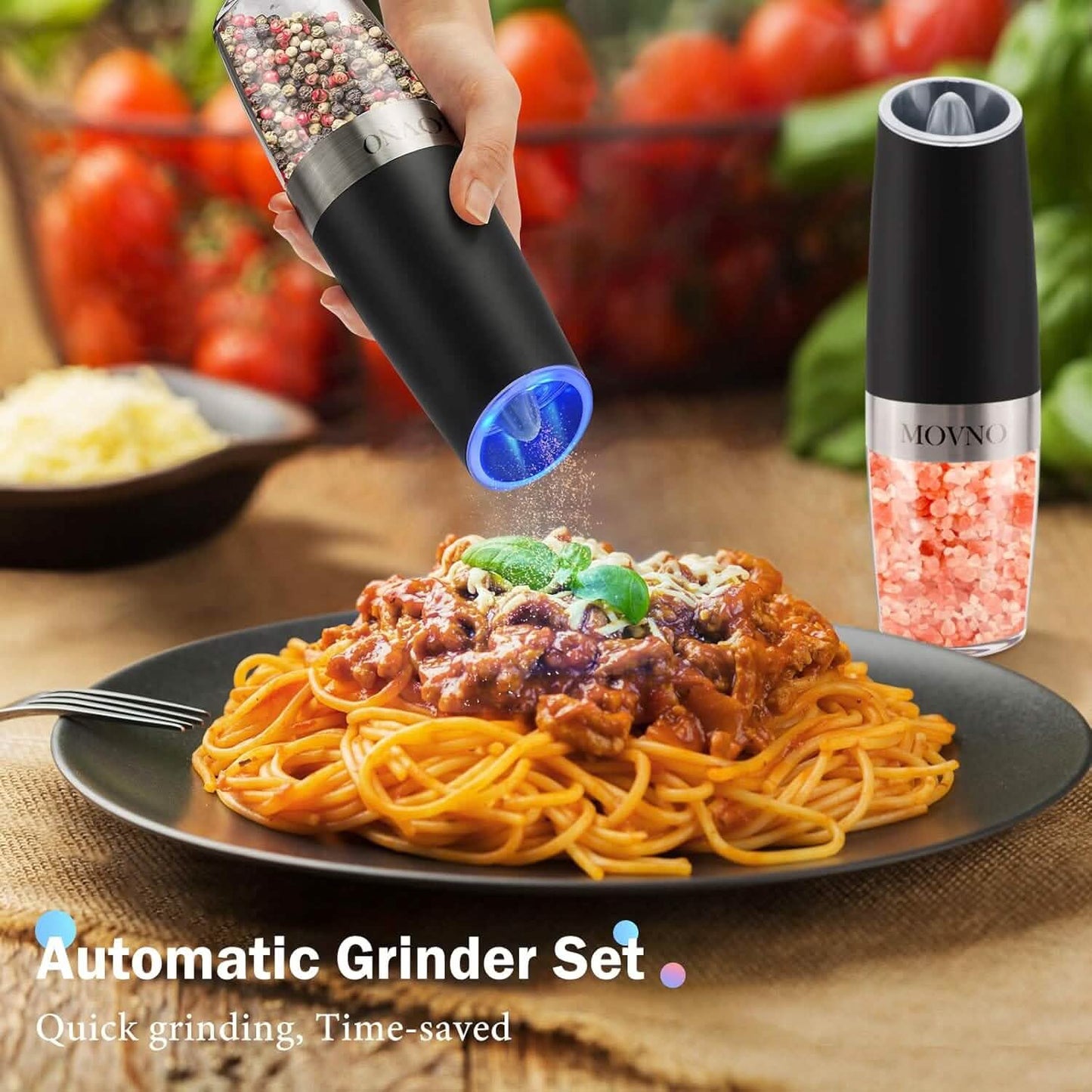 2-Piece Set: Gravity Electric Salt and Pepper Grinder Set, Battery Powered LED Light One Hand Automatic Operation DailySale
