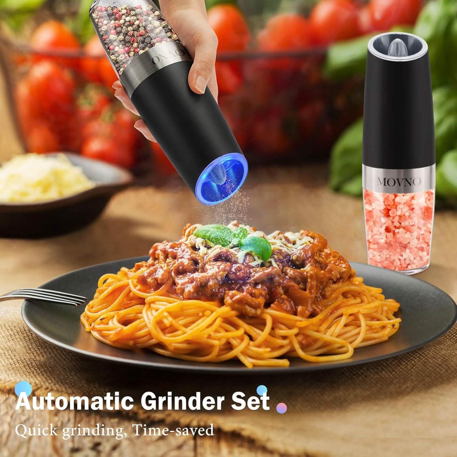2-Piece Set: Gravity Electric Salt and Pepper Grinder Set, Battery Powered LED Light One Hand Automatic Operation DailySale