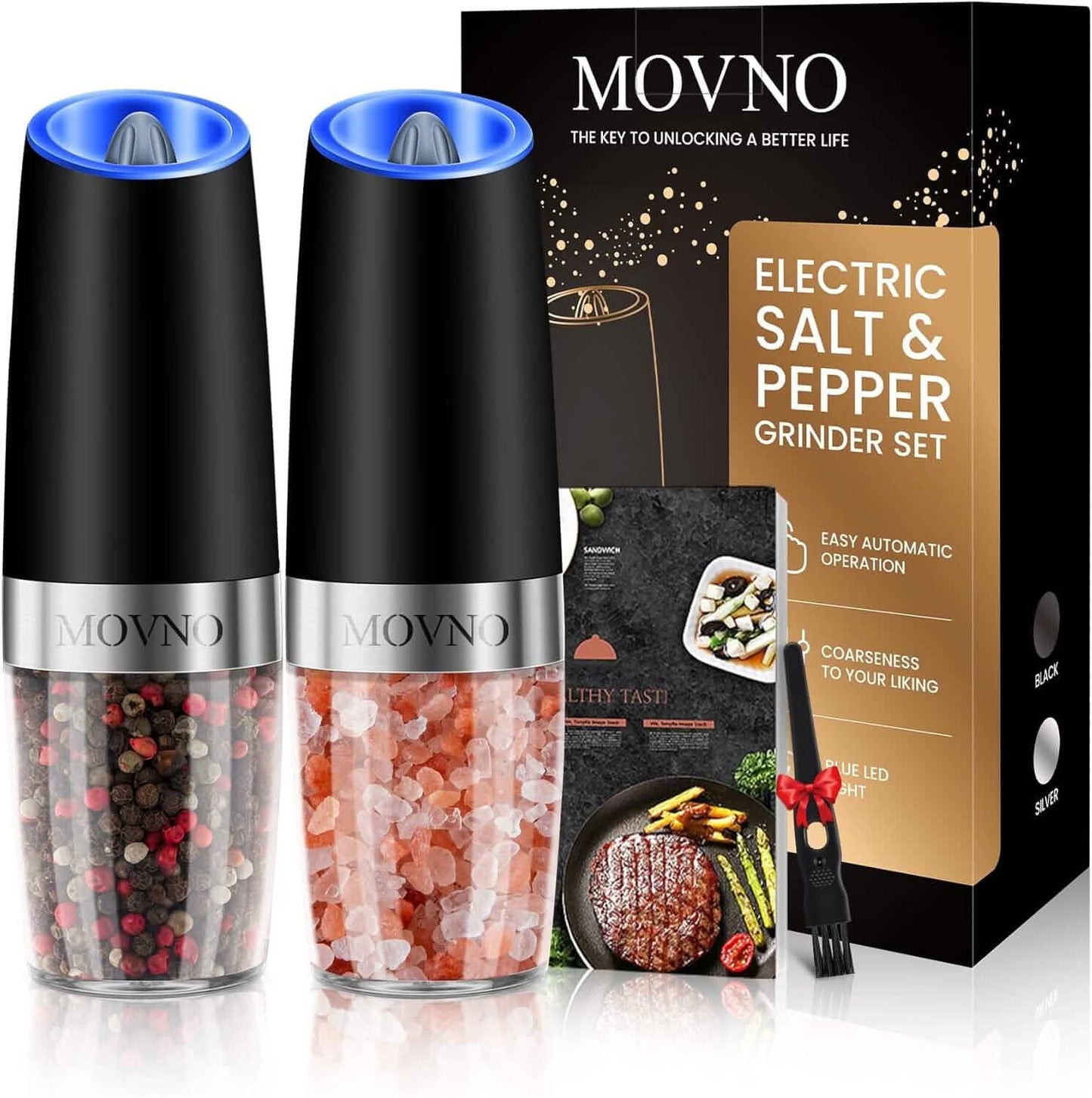 2-Piece Set: Gravity Electric Salt and Pepper Grinder Set, Battery Powered LED Light One Hand Automatic Operation DailySale