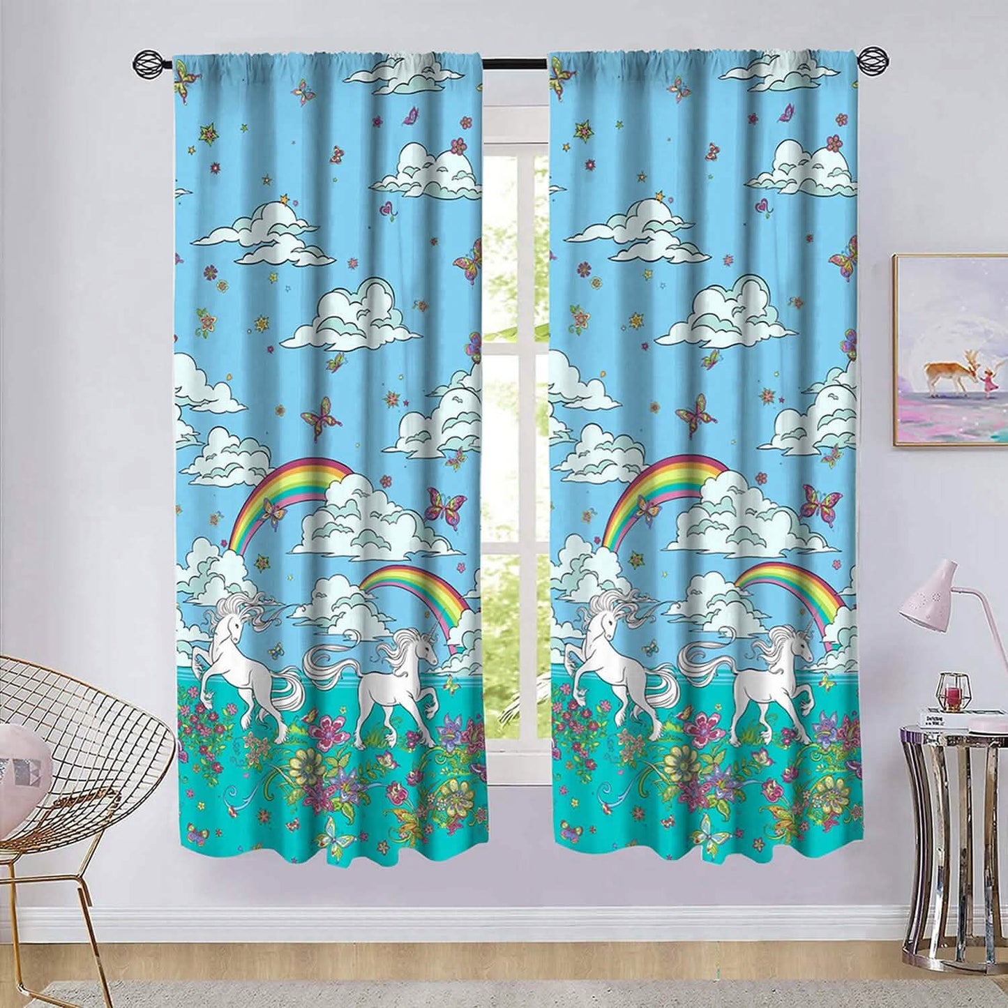 2-Piece Set: Kidz Mix Rainbow Unicorn Window Panel Pair DailySale