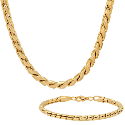 2-Piece Set: Men's 18k Gold Plated Stainless Steel Round Twisted Fancy Link Necklace & Bracelet DailySale