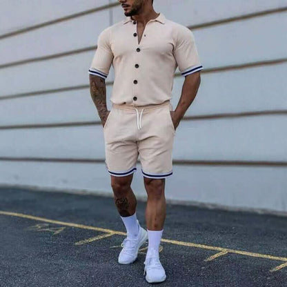 2-Piece Set: Men's Short Sleeve Plain Stripes Lapel DailySale