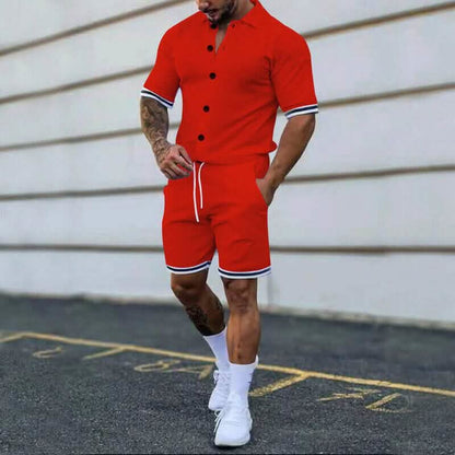 2-Piece Set: Men's Short Sleeve Plain Stripes Lapel DailySale