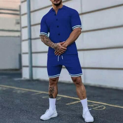 2-Piece Set: Men's Short Sleeve Plain Stripes Lapel DailySale