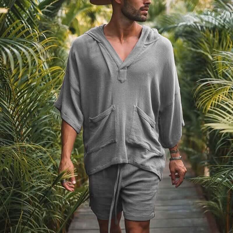 2-Piece Set: Men's Tracksuit Tennis Shirt Shorts and T Shirt Set Set Solid Color V Neck DailySale