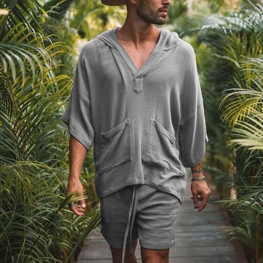 2-Piece Set: Men's Tracksuit Tennis Shirt Shorts and T Shirt Set Set Solid Color V Neck DailySale