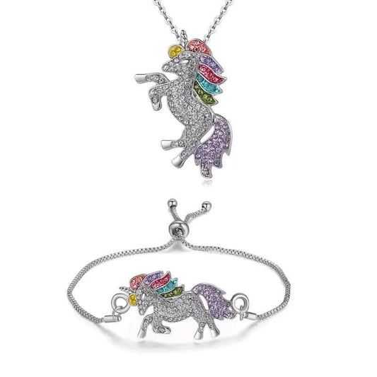 2-Piece Set: Rainbow-Colored Unicorn Necklace and Bracelet DailySale