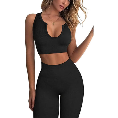 2-Piece Set: Ribbed Seamless Crop Tank High Waist Yoga Leggings DailySale
