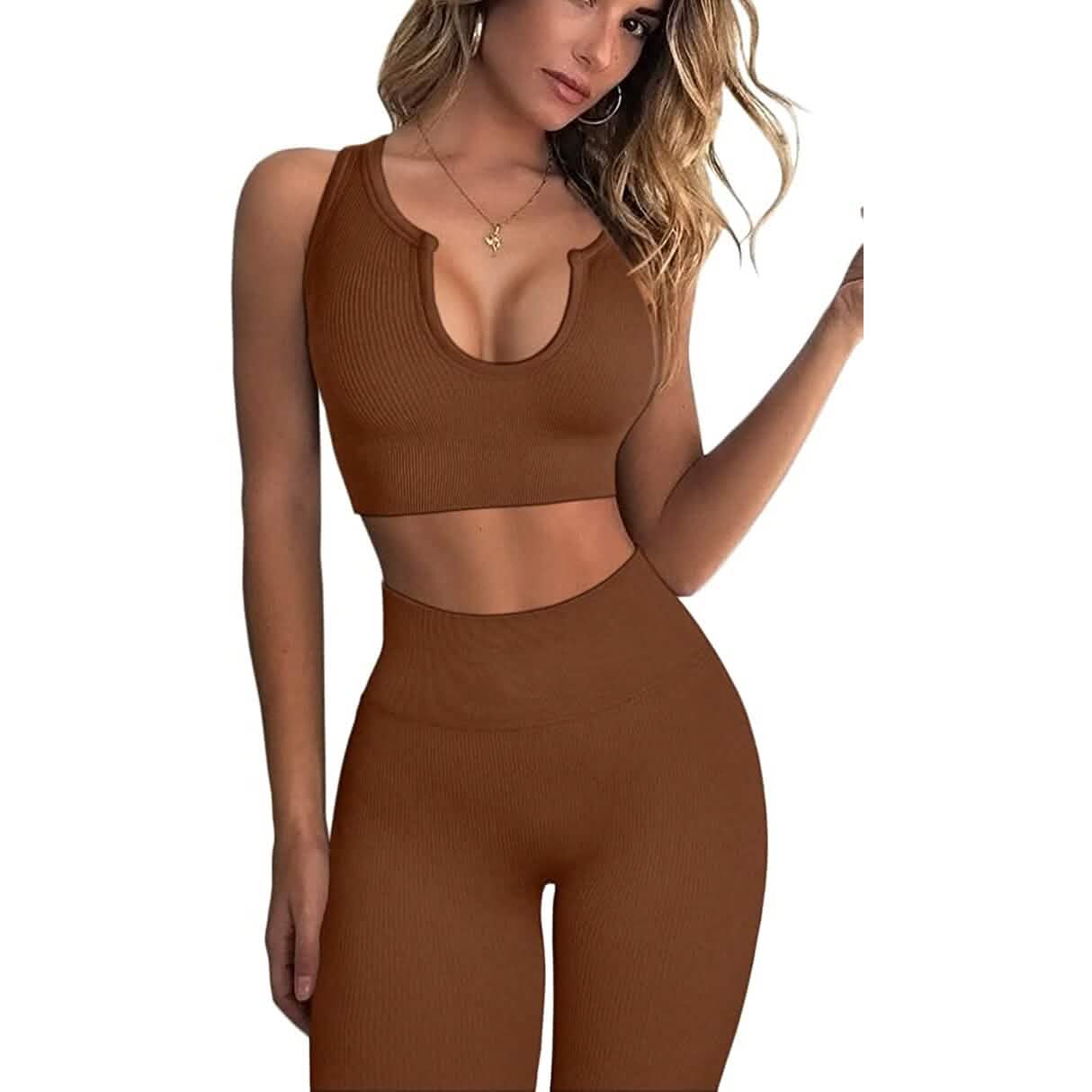 2-Piece Set: Ribbed Seamless Crop Tank High Waist Yoga Leggings DailySale