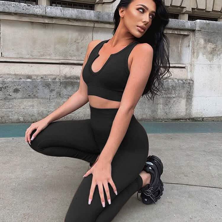 2-Piece Set: Ribbed Seamless Crop Tank High Waist Yoga Leggings DailySale