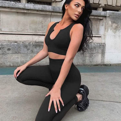 2-Piece Set: Ribbed Seamless Crop Tank High Waist Yoga Leggings DailySale